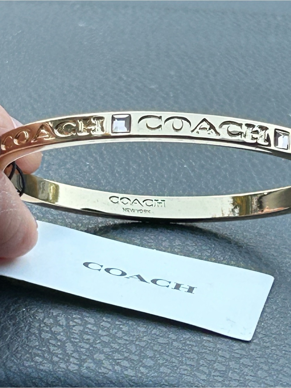 Genuine Coach Gold-Tone Logo Bangle Bracelet - Picture 12 of 14